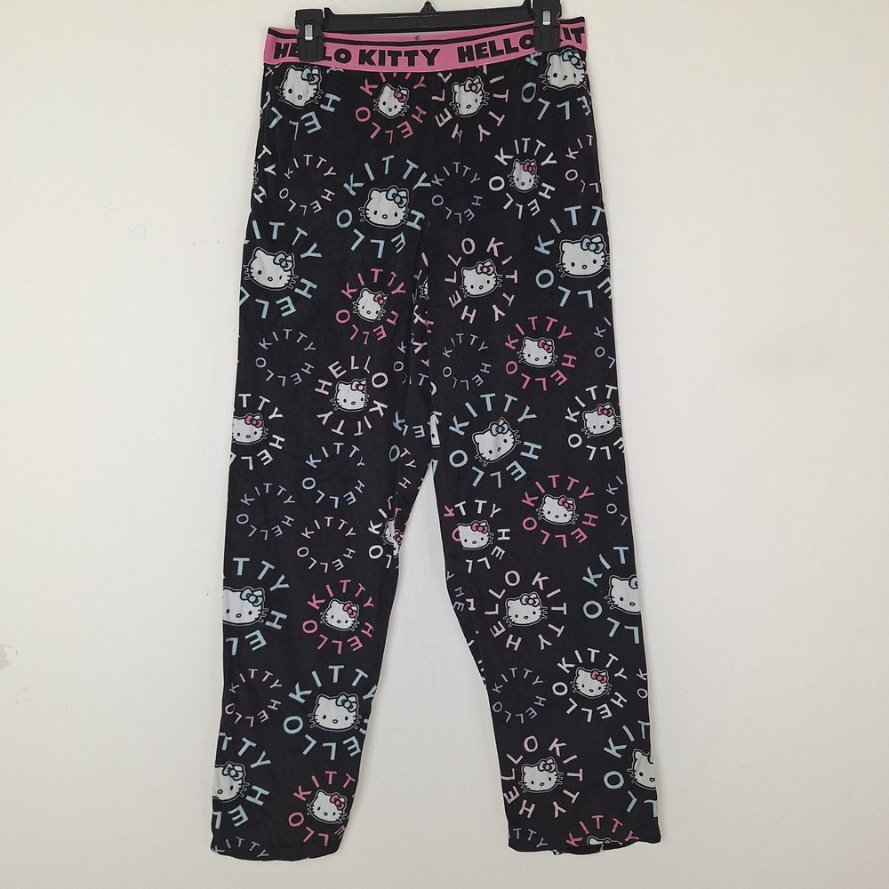 Y2K Kawaii Sanrio Hello Kitty Fleece Pajama Pants Black Pink LZ44930BQ M 8-10